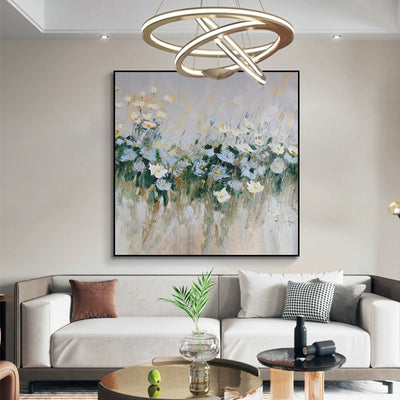 Cuadro Moderno Flores Azules Óleo Sobre Lienzo para Decoración del Hogar - Image 4