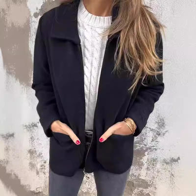 Chaqueta Solapa con Cierre y Bolsillos para Mujer - Abrigo Versátil Otoño Invierno - Image 3