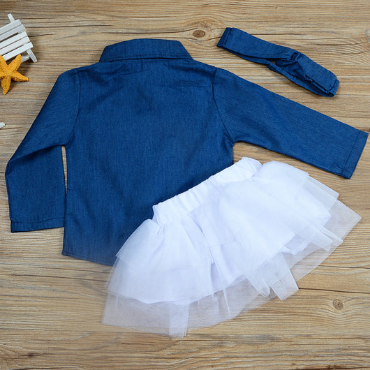 Conjunto de 3 Piezas Infantil Otoño: Blusa Denim, Falda Leopardo y Diadema - Image 22