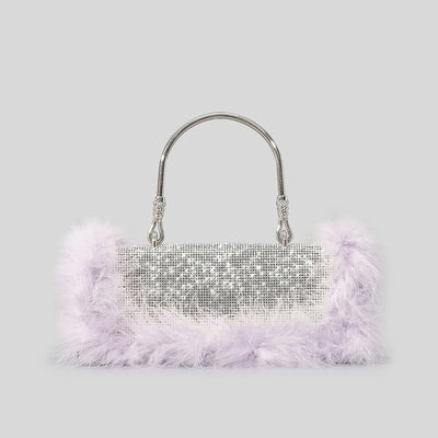 Bolso de Hombro Crossbody con Incrustaciones de Diamantes y Pelo de Avestruz - Image 12