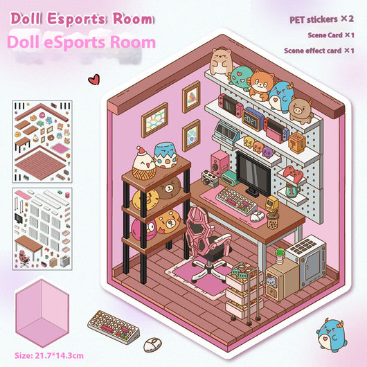Diy Notebook Decompression Stacking Miniature Sticker set featuring a cute cartoon hot pot shop scene with animal characters. - Image 16