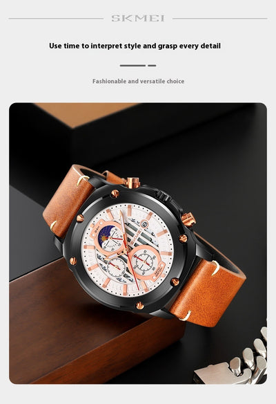 Reloj de Hombre Cuero con Tres Esferas y Seis Agujas - Cuarzo Premium - Image 14