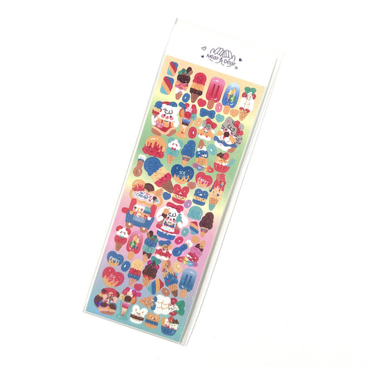 Korean style cartoon animal angel stickers with clouds and architectural elements on a blue sheet. - Image 17
