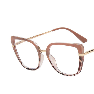 Blue and brown patterned butterfly frame anti-blue light glasses with gold-tone temples and blue temple tips. - Image 17