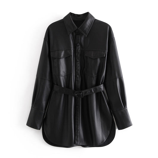 Chaqueta Túnica de Cuero Midi para Mujer - Image 10