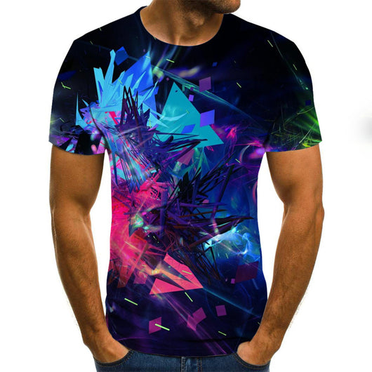Playera de Manga Corta con Patrón Geométrico Digital Tridimensional - Image 7