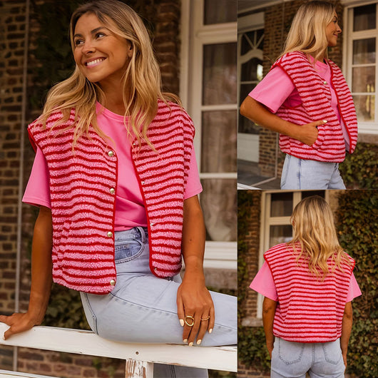 Chaleco Cardigan a Rayas con Botones