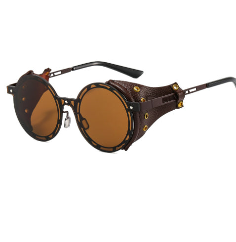 Gafas de Sol Retro Punk con Montura Redonda y Estuche de Cuero - Image 8