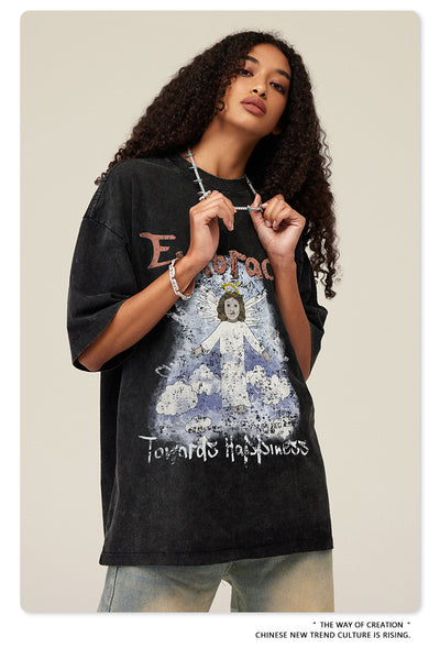 Camiseta Retro Suelta Estampada Manga Corta para Hombre - Image 12
