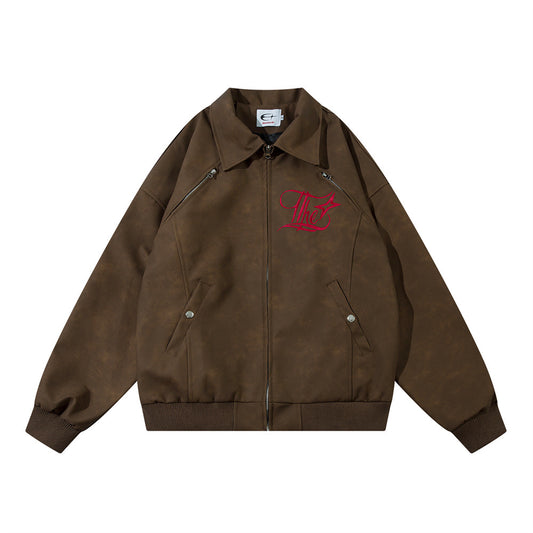 Chaqueta de Cuero Suelta con Bordado Gótico