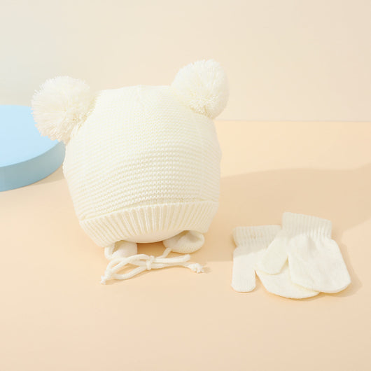 Conjunto de Gorro y Guantes de Lana para Niños y Niñas con Diseño de Doble Bola - Image 4