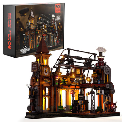 Maqueta de Estación de Tren Steampunk con Bloques de Construcción y Luz LED - Image 11