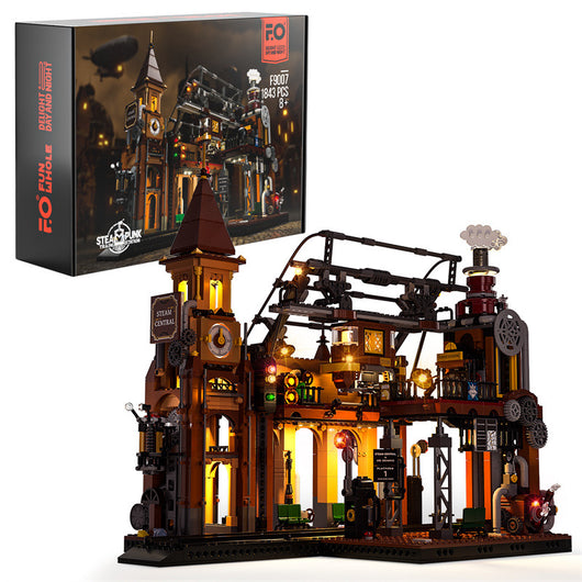 Maqueta de Estación de Tren Steampunk con Bloques de Construcción y Luz LED - Image 11