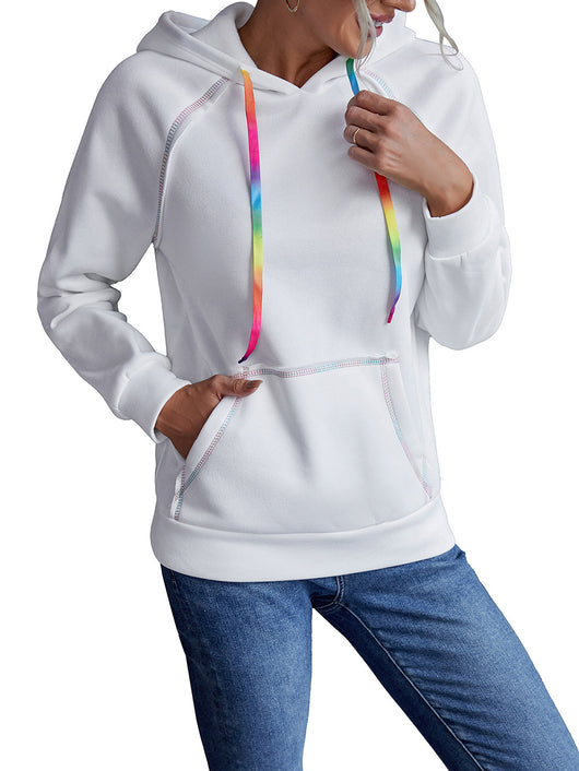 Sudadera Hoodie Suelta con Bloques de Color Arcoíris y Cintas - Image 29