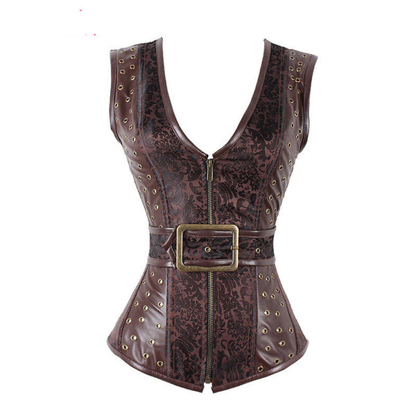 Chaqueta Steampunk Medieval Gótica con Patrón PU Europeo