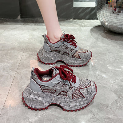 Zapatillas Deportivas Plataforma Gruesa para Mujer con Brillo y Cristales - Amarillo Claro - Image 24