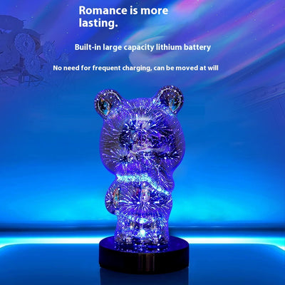 Lámpara LED 3D Fuegos Artificiales Multicolor con Osito USB para Mesita de Noche - Image 4