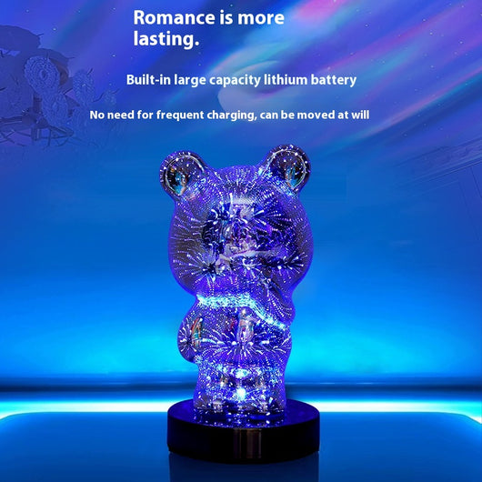 Lámpara LED 3D Fuegos Artificiales Multicolor con Osito USB para Mesita de Noche - Image 4