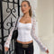 Blusa Manga Larga con Detalles de Encaje Calado