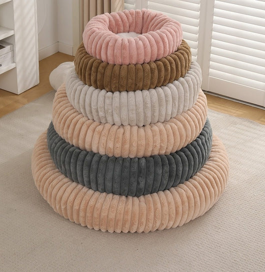 Cama Acolchada Redonda para Mascotas con Diseño de Rayas - Image 21