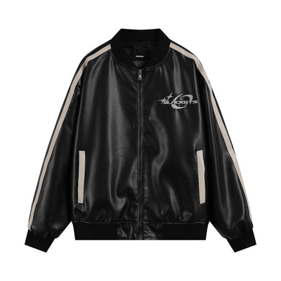 Abrigo de Cuero PU con Cuello Mao y Bordados en Contraste para Hombre - Image 16
