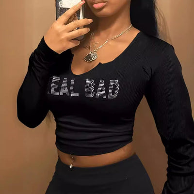 Blusa Crop Top Cuello Redondo Manga Larga para Mujer - Image 10
