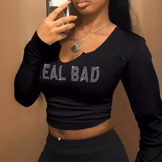 Blusa Crop Top Cuello Redondo Manga Larga para Mujer - Image 10