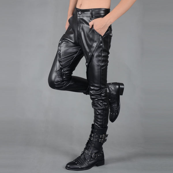 Pantalones de Cuero Ajustados con Cierre para Hombre - Otoño e Invierno