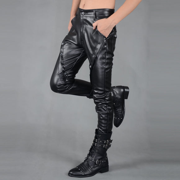 Pantalones de Cuero Ajustados con Cierre para Hombre - Otoño e Invierno