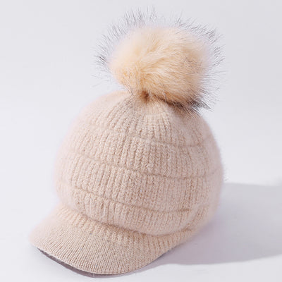 Gorro de Lana Cálido con Pompón de Pelaje de Conejo y Terciopelo - Image 7
