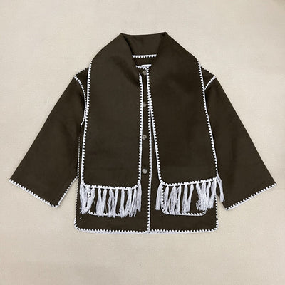 Abrigo de Lana Suelto con Cuello Bufanda de Borlas para Otoño e Invierno - Image 40