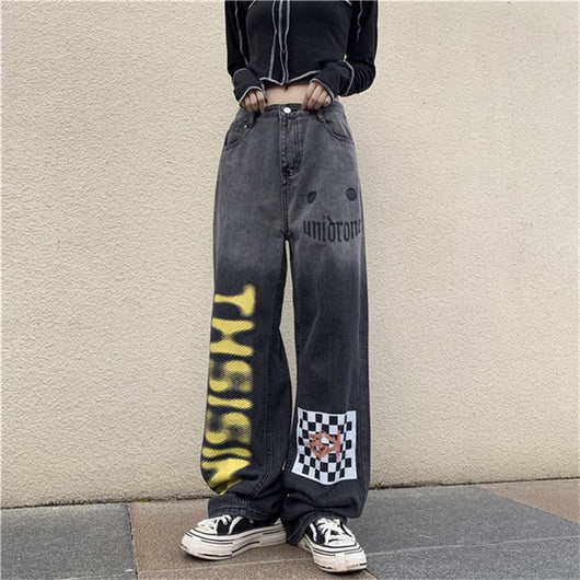 Pantalones Jeans Rectos Harajuku Degradado - Cintura Alta Mujer - Image 4