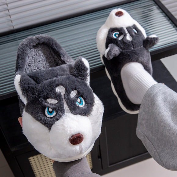 Pantuflas Husky Cartoon de Algodón Puro para Hombre - Cálidas y Cómodas para Invierno