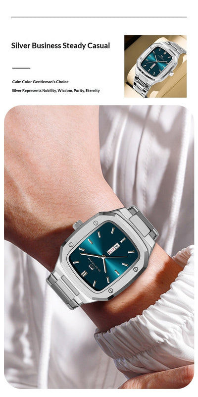 Reloj Ejecutivo Rectangular de Acero con Doble Calendario para Hombre - Image 23