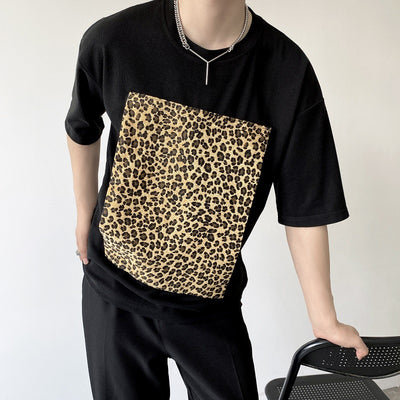 Camiseta Manga Corta Hombre con Parches Removibles Estampado Leopardo - Image 4