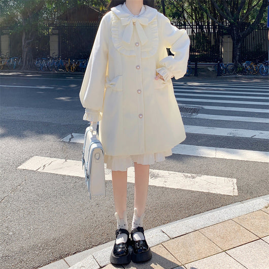 Abrigo de Lana con Cuello Estilo Muñeca Japonesa para Mujer - Image 4