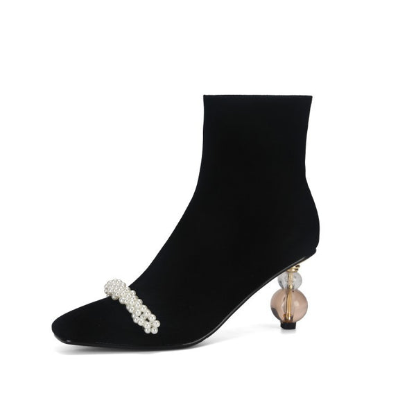 Botas Martin de Tacón Alto para Mujer con Perla - Botines Elegantes de Diseño Sofisticado
