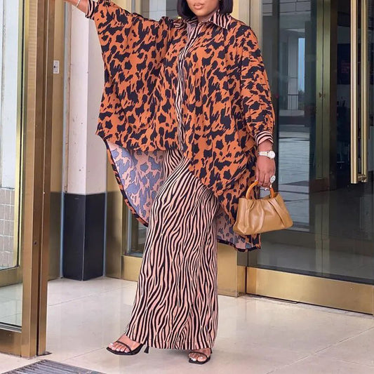 Conjunto Africano de Dos Piezas: Camisa Estampada y Pantalón Ancho