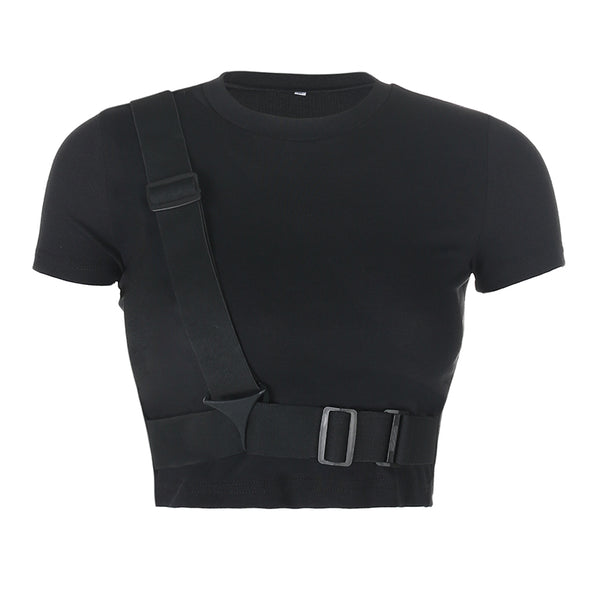 Blusa Corta para Mujer con Botones Triangulares Decorativos