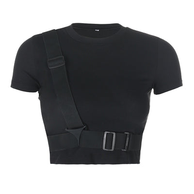 Blusa Corta para Mujer con Botones Triangulares Decorativos