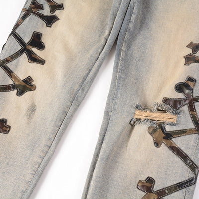Jeans Skinny Elásticos para Hombre con Detalles Perforados y Patrón Óseo - Image 4