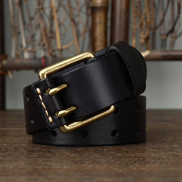 Cinturón de Cuero para Hombre con Hebilla Doble Pasador