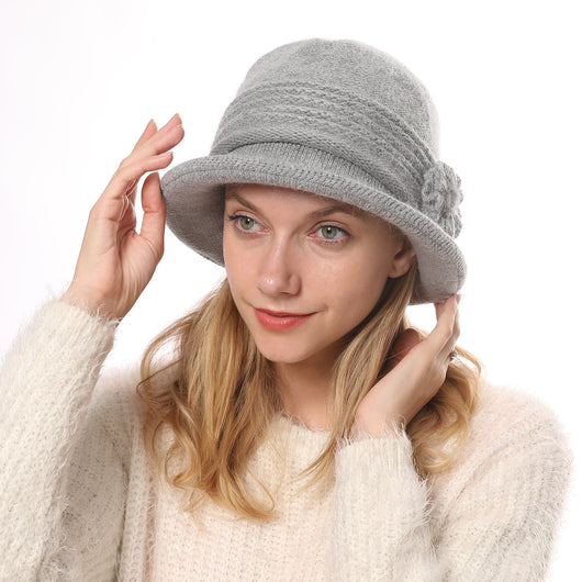 Gorro Tejido Grueso para Mujer con Flor - Abrigo Elegante y Cálido