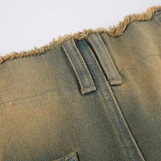 Jeans Sueltos Tiro Bajo Efecto Desgastado con Bolsillos y Costuras Decorativas - Image 17