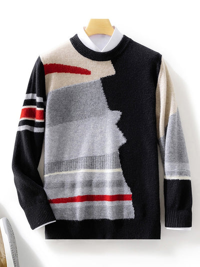 Suéter de Lana para Hombre con Cuello Redondo y Contraste de Colores - Image 14