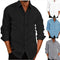 Men's Cotton Linen Long Sleeve Shirt - Solid Color Lapel Collar