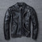 Chaqueta de Cuero Genuino Estilo Retro con Cuello Mao para Hombre