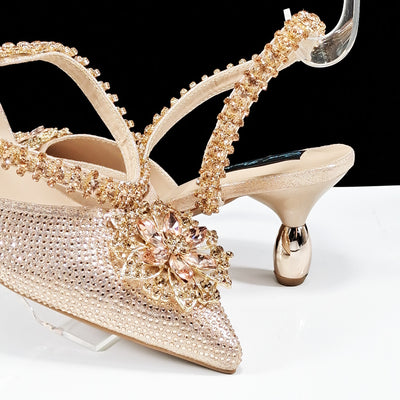 Conjunto de Zapatos y Bolso para Mujer con Cadena de Cristales y Broche Floral - Image 4