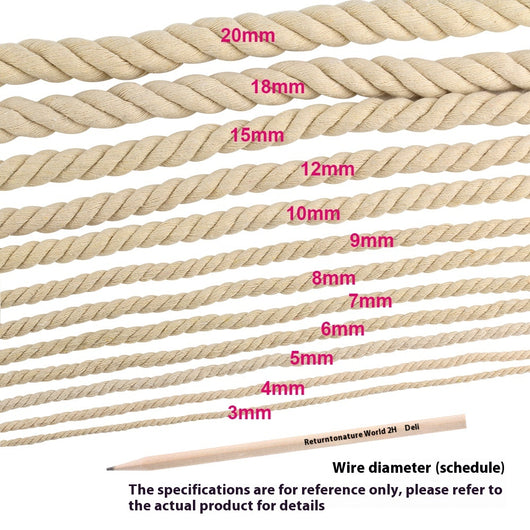 Coiled beige three-strand coarse cotton rope, showcasing its natural texture and thickness on a white background. - Image 3