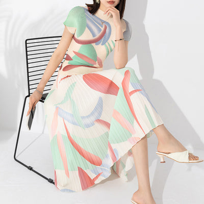 Conjunto de Dos Piezas Elegante con Blusa Plisada y Falda Estampada - Image 4